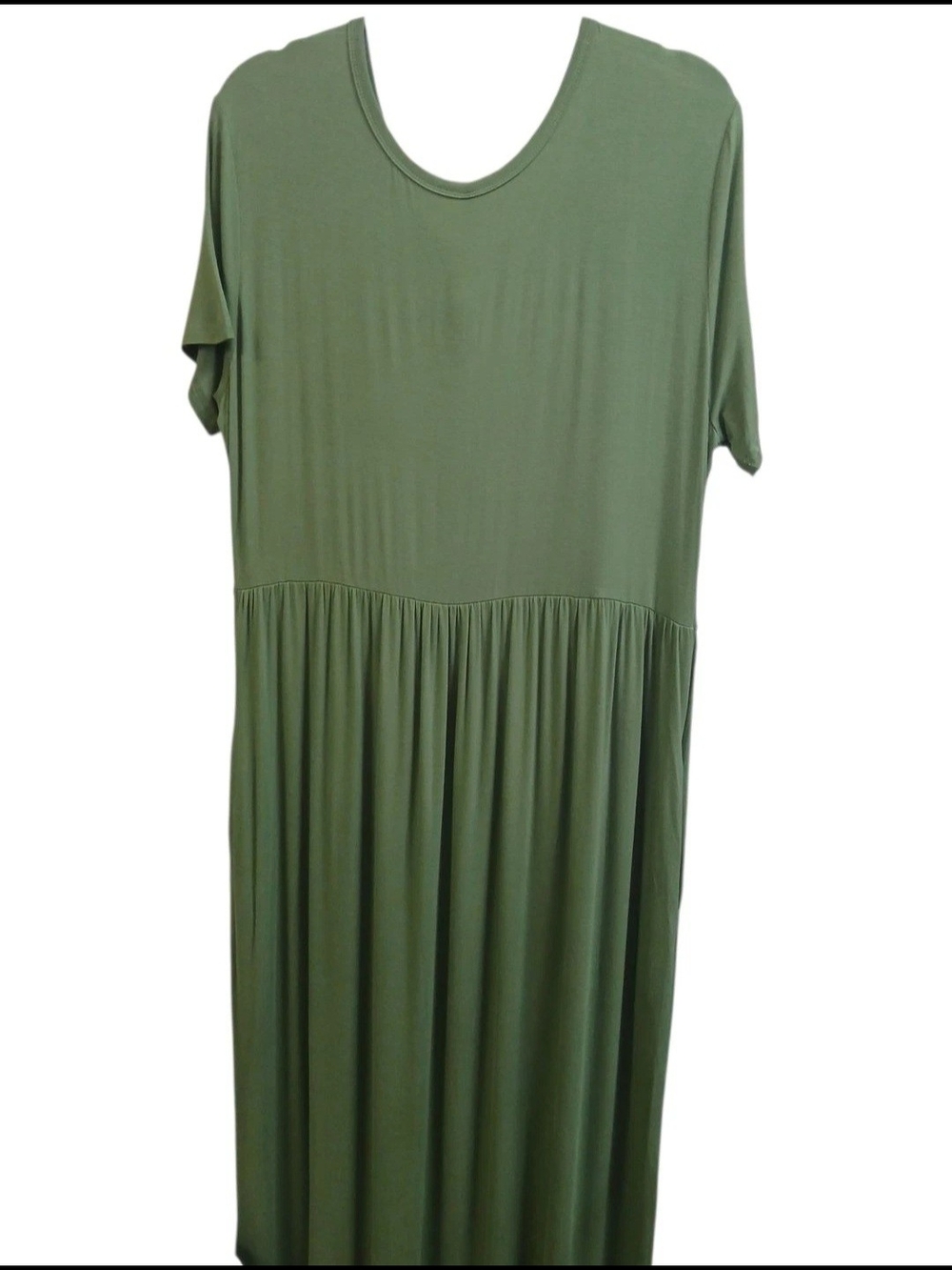 Classic Olive Green Short Sleeve Maxi Dress With Pockets #215 - Picture 2 of 3